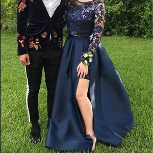 Navy Blue Lace Prom Dress